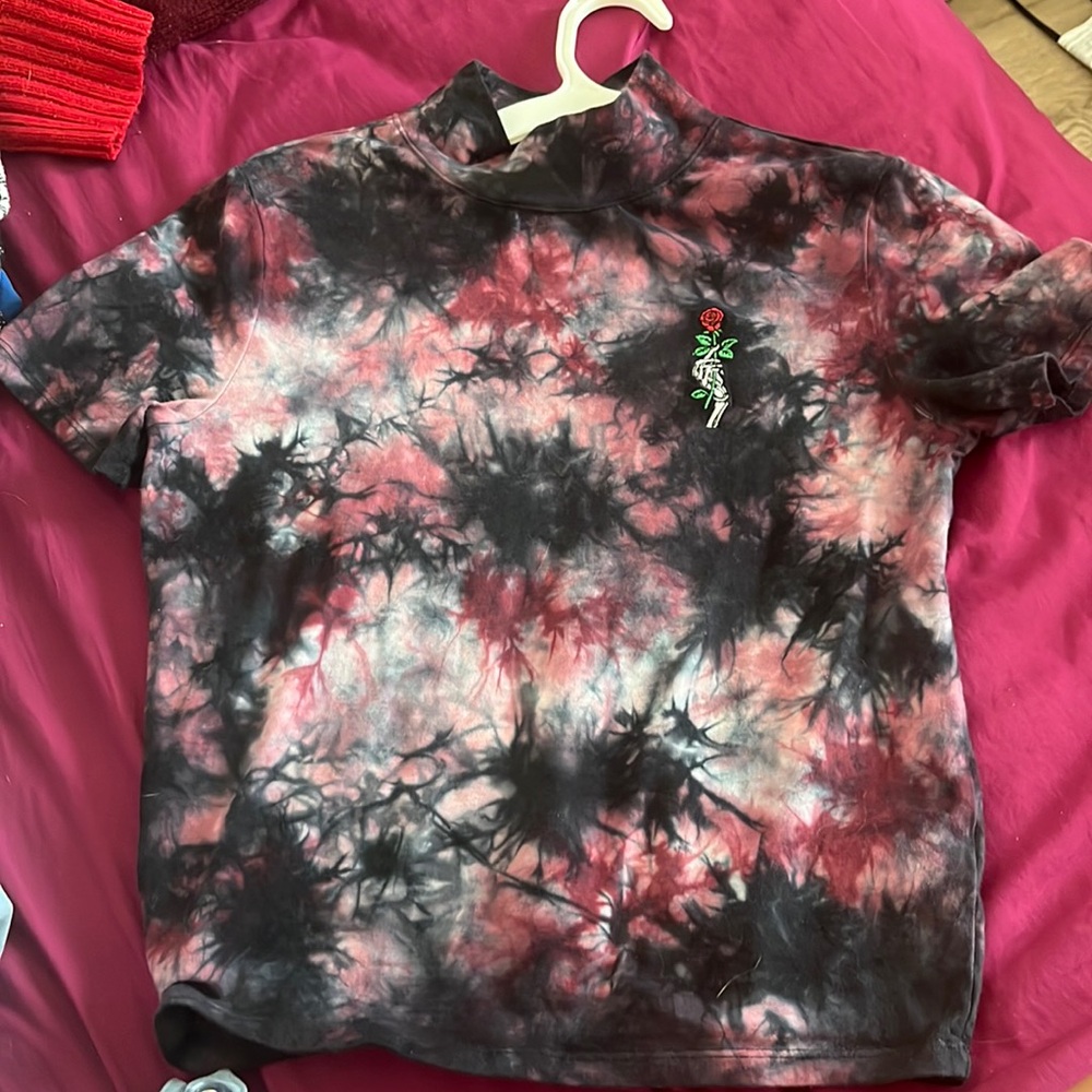 Empyre by Zumiez Tie dye with a skeleton hand holding a rose